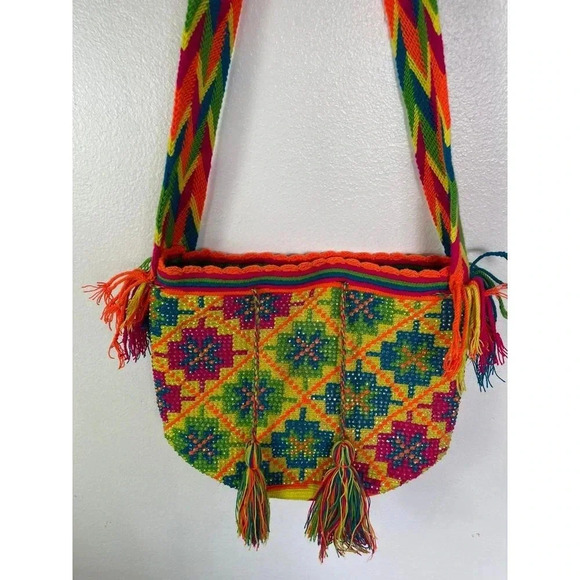 Aztec Crochet Crossbody Shoulder Messenger Bag Multicolor - Picture 8 of 12